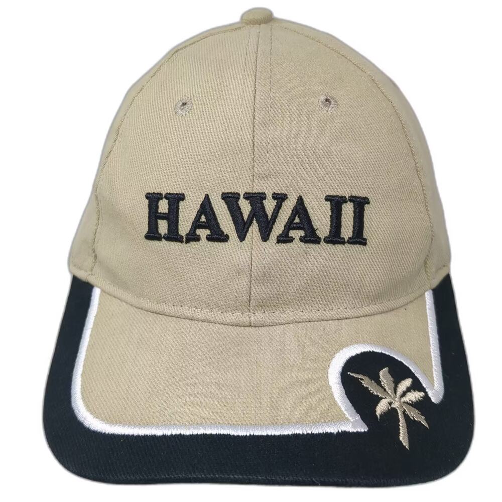 Surfware Hawaii Baseball Cap Beige Black Palm Tree Embroidered OS Hat Adjustable